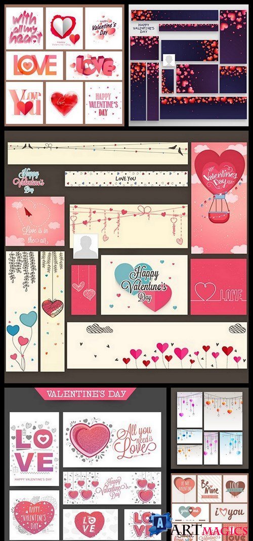 Valentines Day Banners Card - 6 Vector