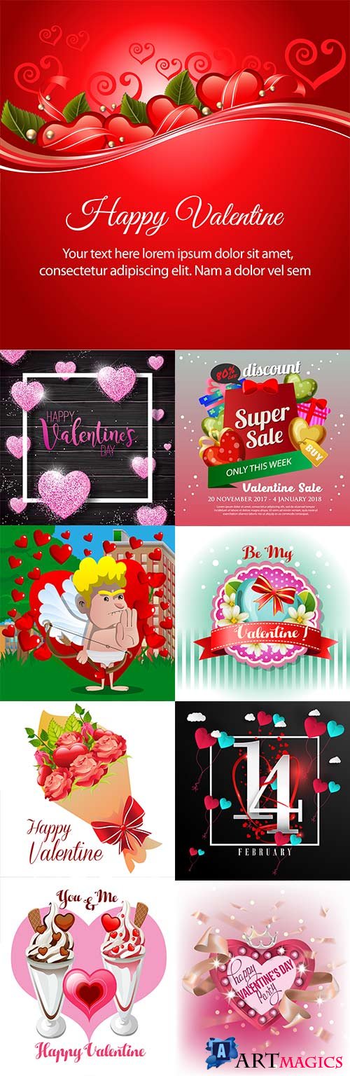 Happy Valentines Day romantic invitation card collection