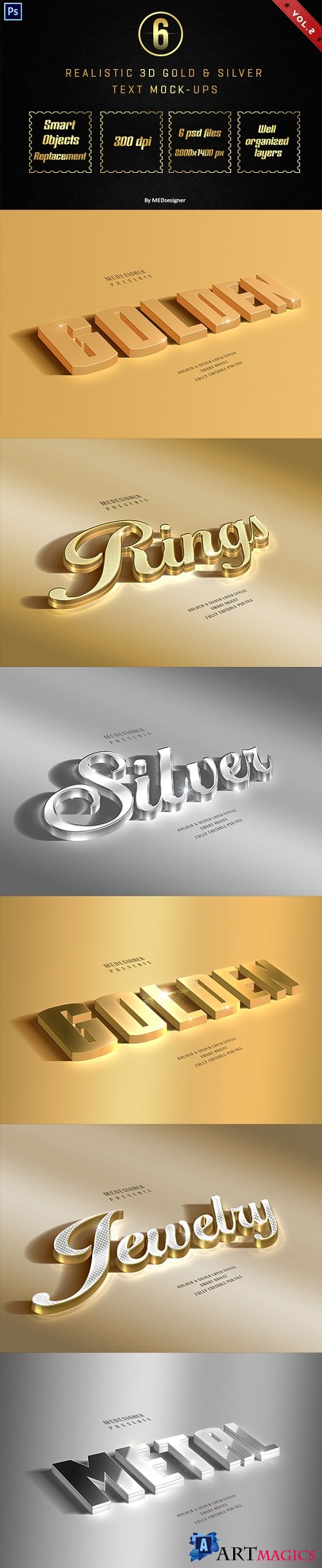 3D Golden & Silver Layer Styles Vol.2 21257186