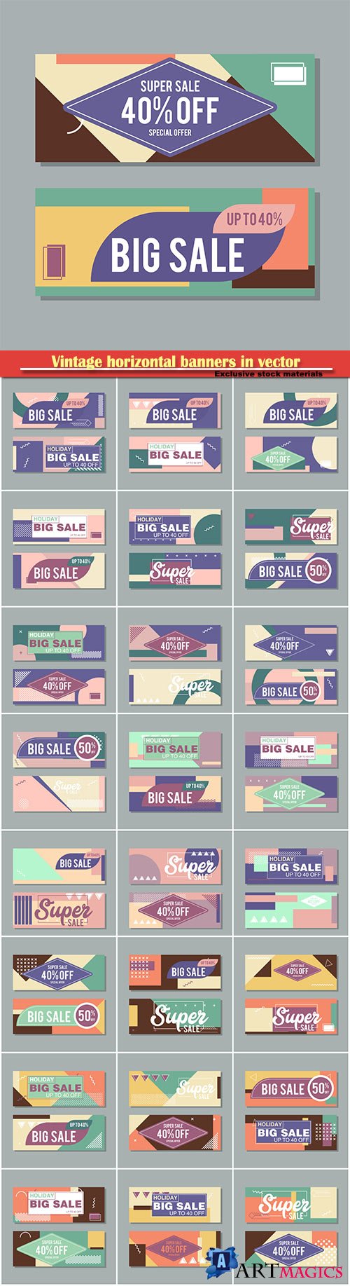 Vintage horizontal banners in vector, discount coupons
