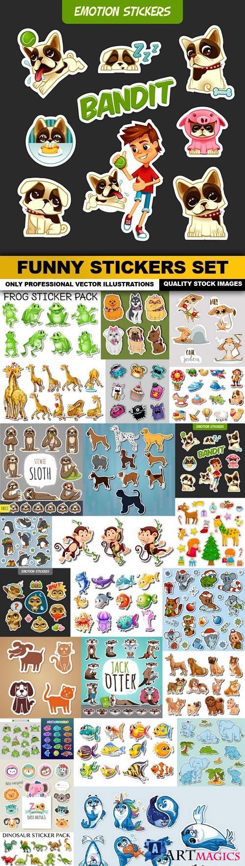 Funny Stickers Set - 25 Vector