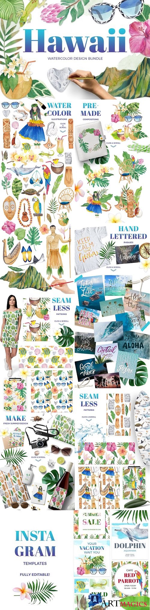Hawaii - watercolor design bundle 2053765