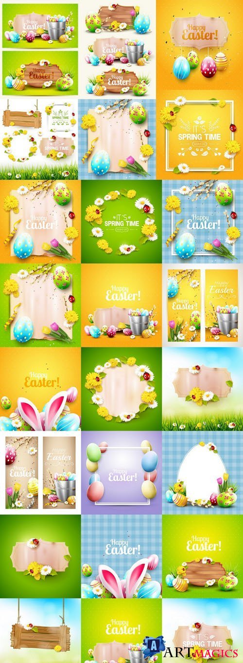 Happy Easter Bright Backgrounds - 25 Vector