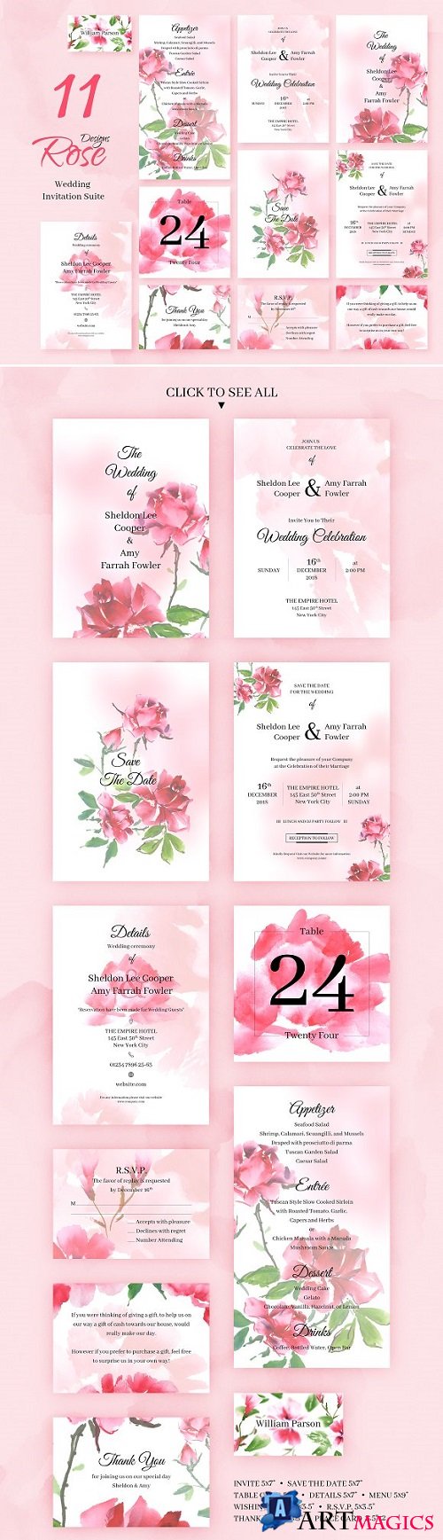 Rose Wedding Invitation Package 2219020