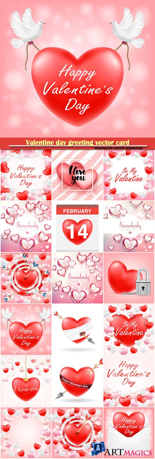 Valentine day greeting vector card, hearts i love you