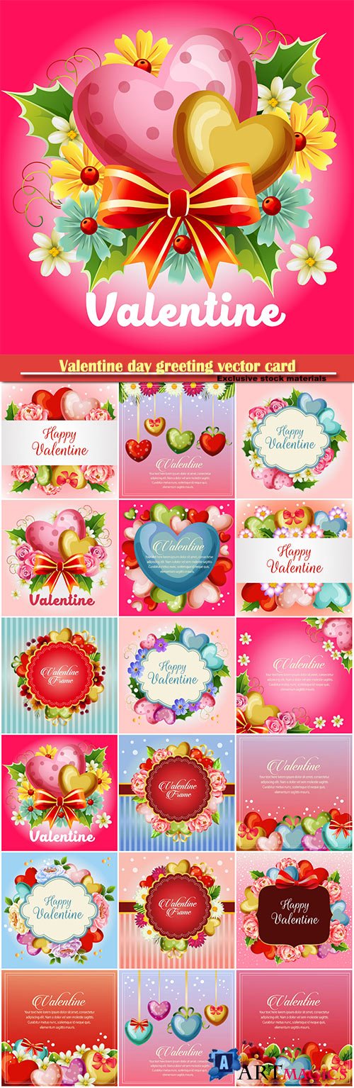 Valentine day greeting vector card, hearts i love you # 16