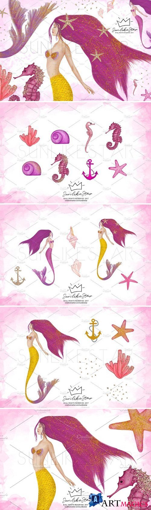 Mermaid Illustration Clip Art Pack 2055607