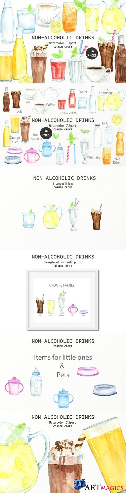 Watercolor Clipart Non Alcoholic Drinks - 2263588