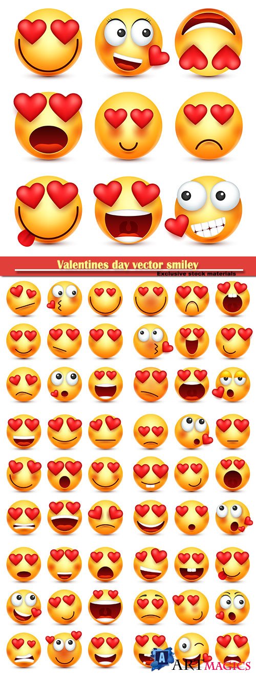 Valentines day vector smiley, emoji with heart