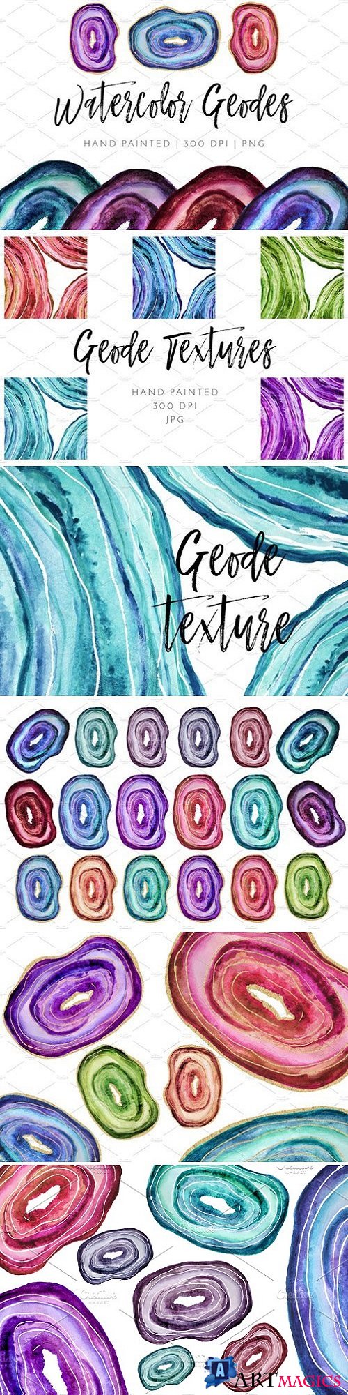 Hand Painted Watercolor Geode Agate 2176458