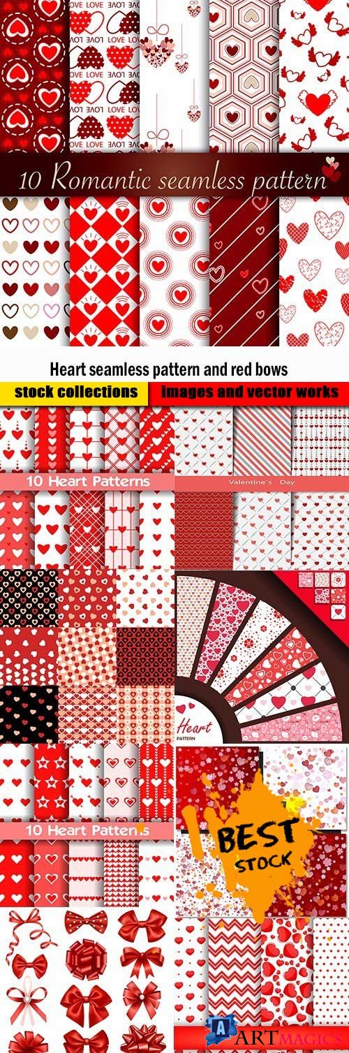 Heart seamless pattern and red bows