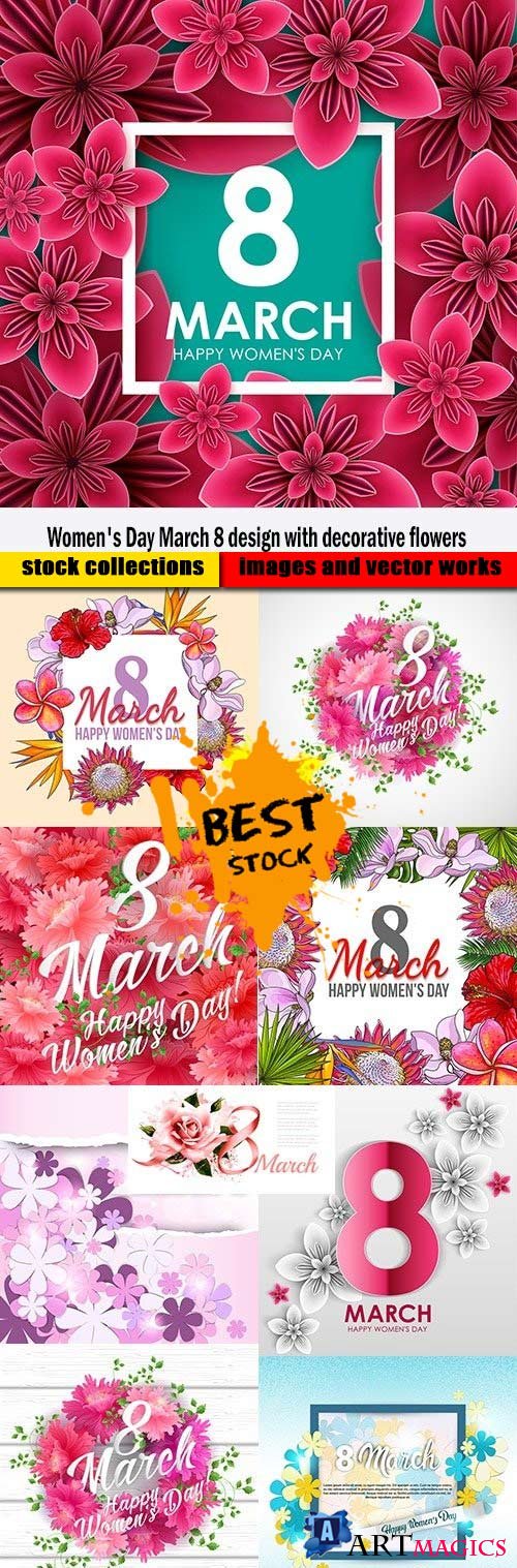 Women's Day March 8 design with decorative flowers