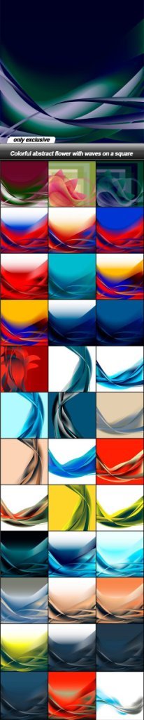 Colorful abstract flower with waves on a square - 49 EPS