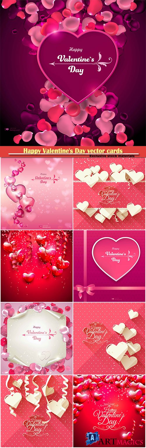 Happy Valentine's Day vector cards, red roses and hearts, romantic backgrounds # 7