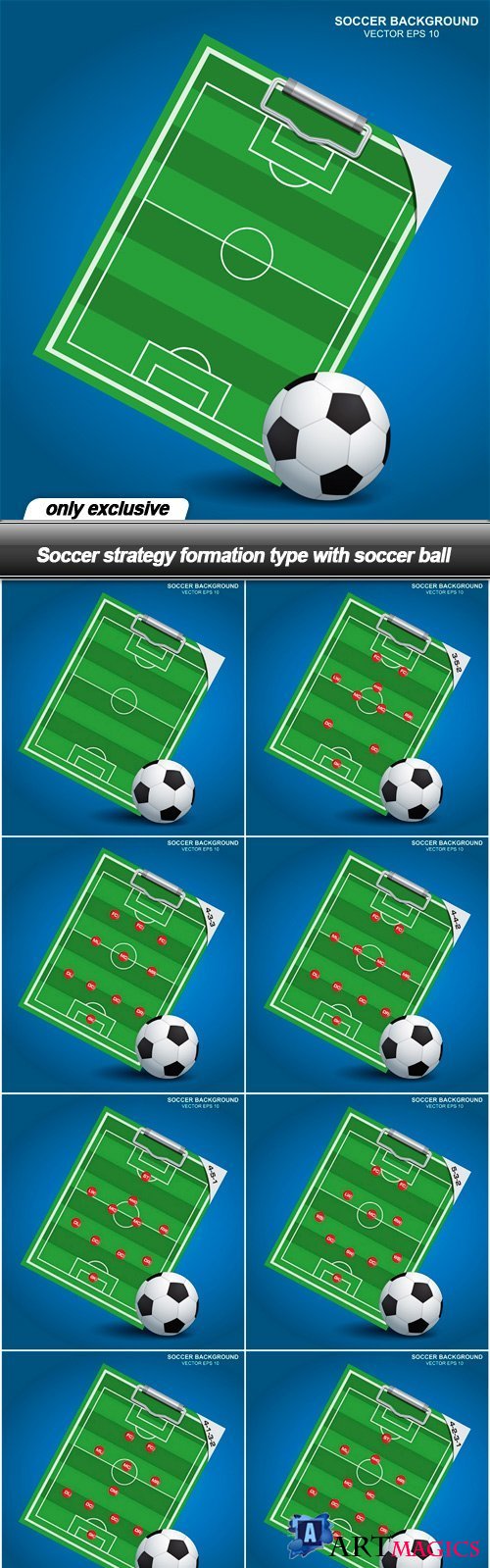 Soccer strategy formation type with soccer ball - 8 EPS