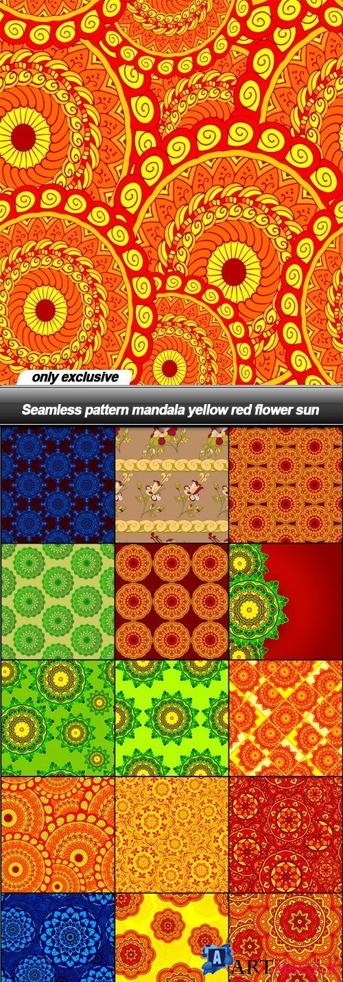 Seamless pattern mandala yellow red flower sun - 15 EPS