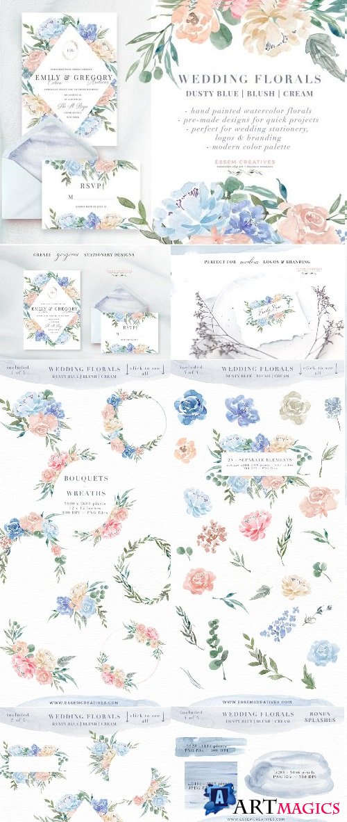 Wedding Watercolor Flowers Graphics 2273625