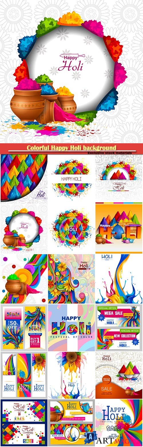 Colorful Happy Holi background for festival in India vector illustration