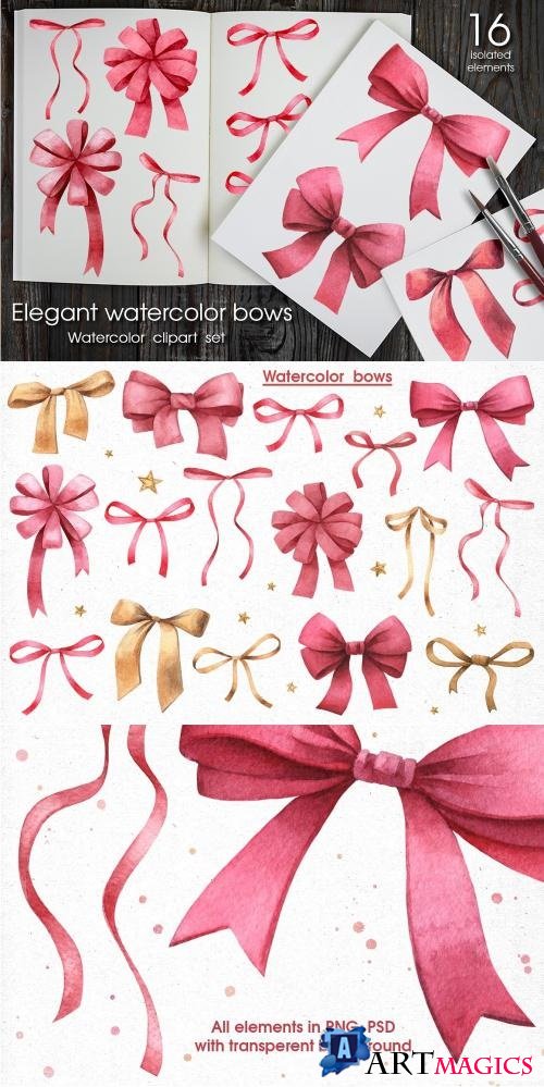 Elegant watercolor bows set - 2259347