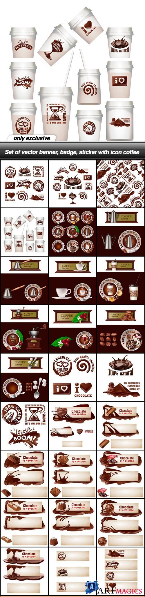 Set of vector banner, badge, sticker with icon coffee - 30 EPS