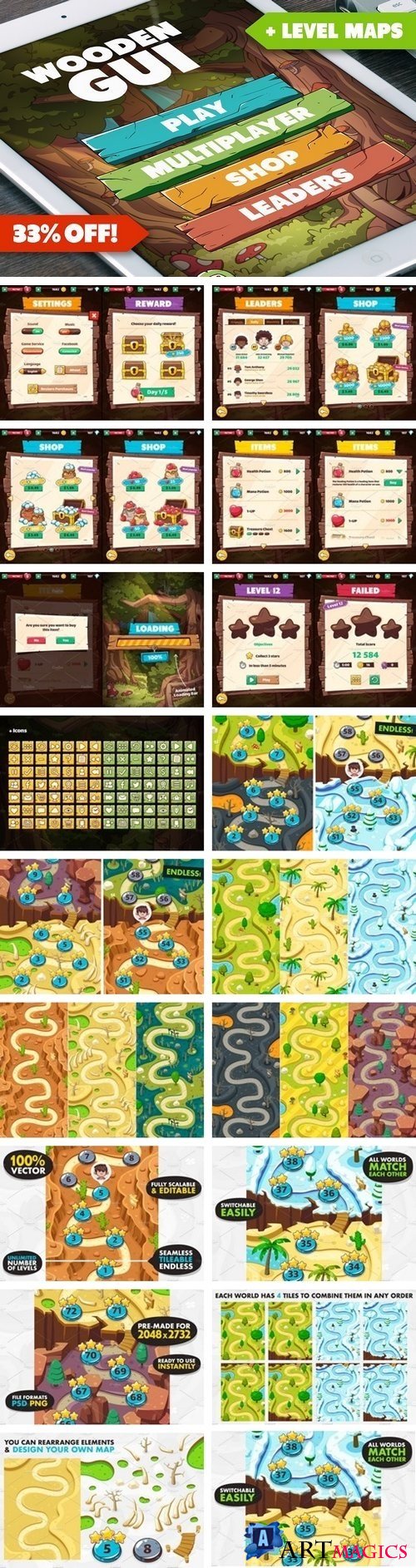 Wooden GUI and Game Level Map BUNDLE - 1541783