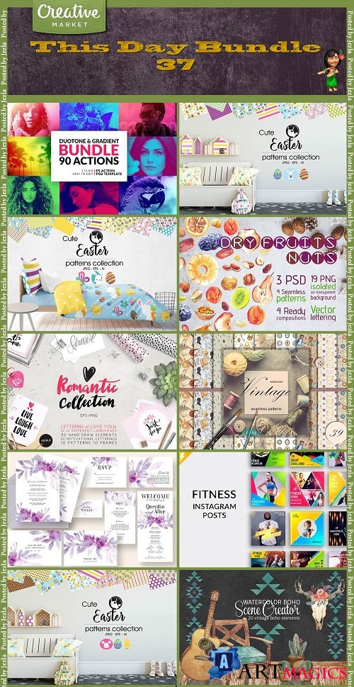 This Day Bundle 37 - Actions, Patterns, Cliparts, Scraps, Mockups