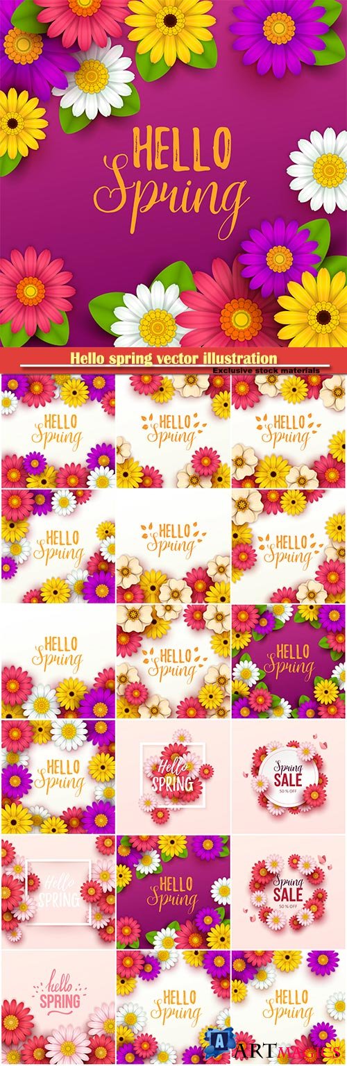 Hello spring vector illustration, Happy Women's Day, 8 March, spring flower