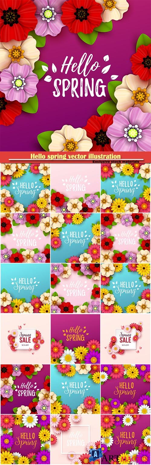 Hello spring vector illustration, Happy Women's Day, 8 March, spring flower # 2
