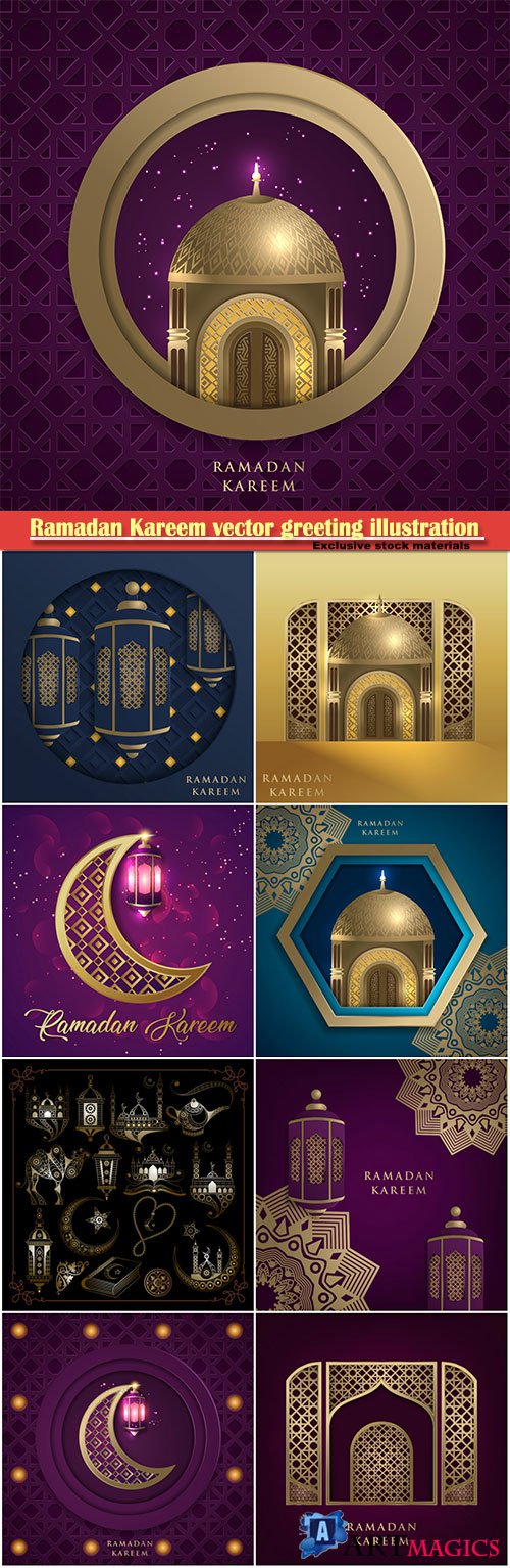 Ramadan Kareem vector greeting illustration, islamic background