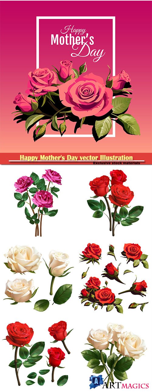 Happy Mother's Day vector Illustration, buautiful roses