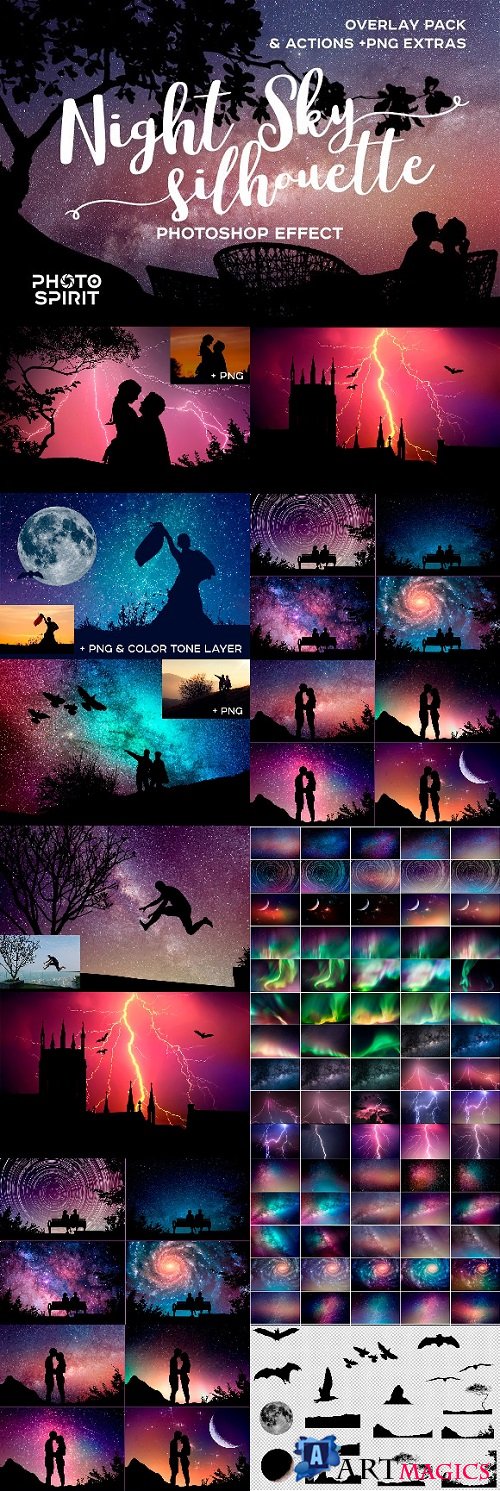 Night Sky Silhouette Actions - 2223145