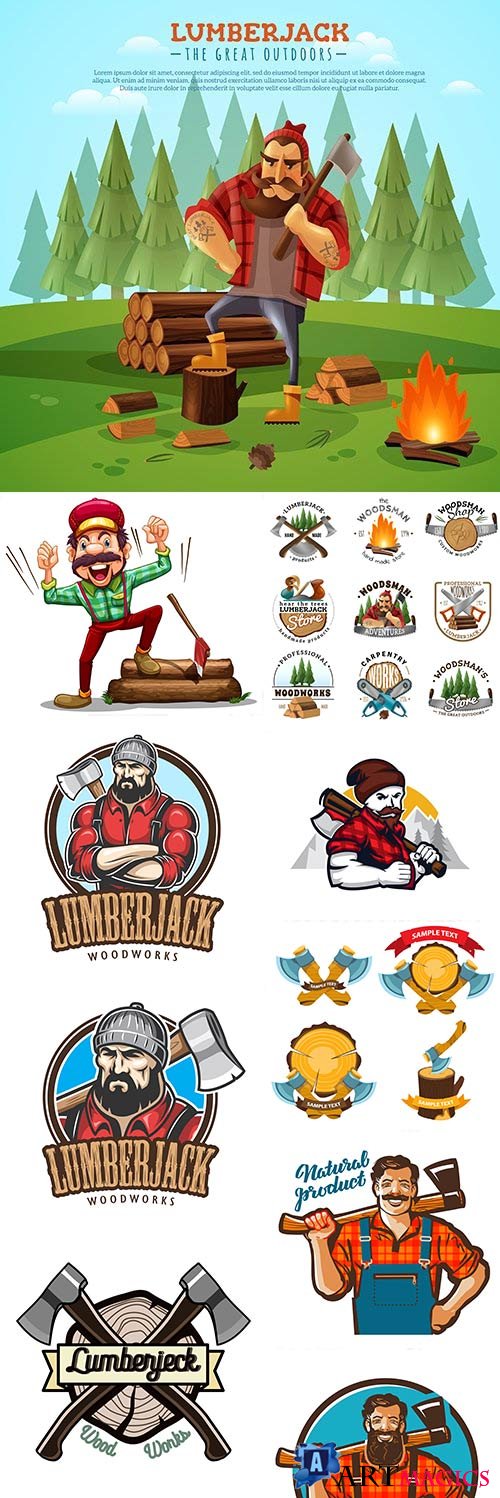 Lumberjack vintage comics emblem and label illustration
