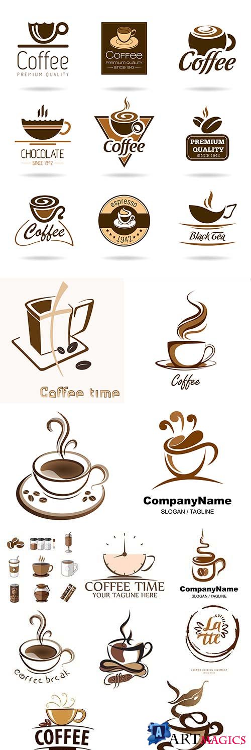 Break on cup fragrant hot coffee modern emblem