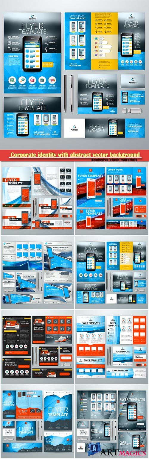 Corporate identity with abstract vector background, web banner, flyer, business card