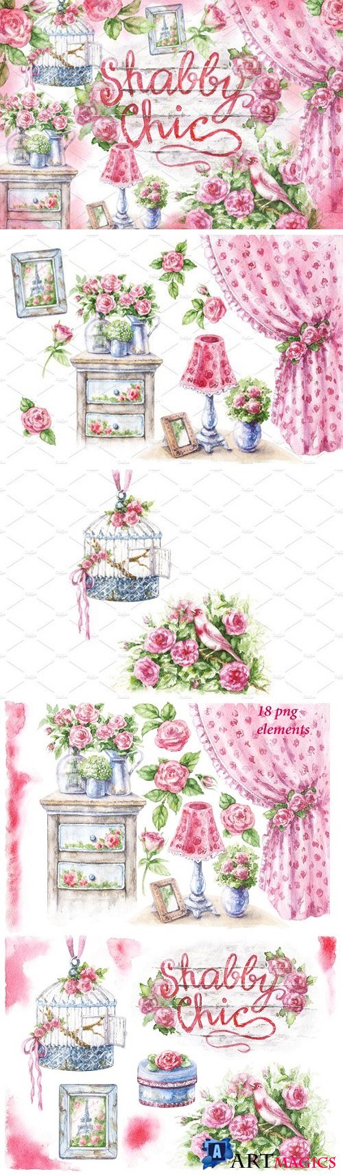 Watercolor Shabby Style Decor Items 2300926