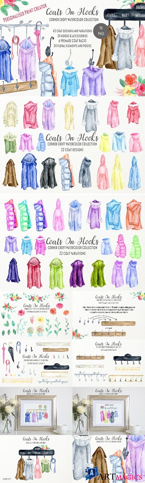 Watercolor Coats and Hooks - 2349304