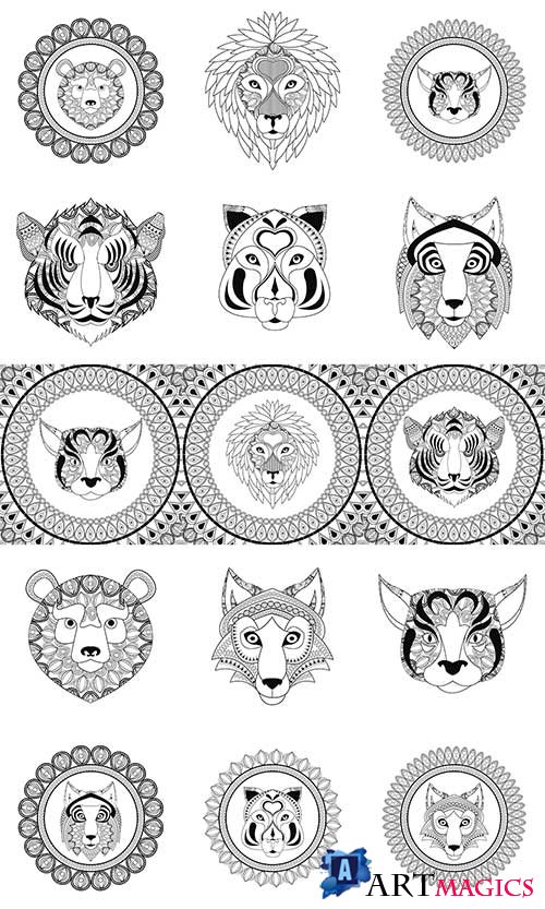 , , , ,    / Tiger, lion, wolf, lynx, bear in vector