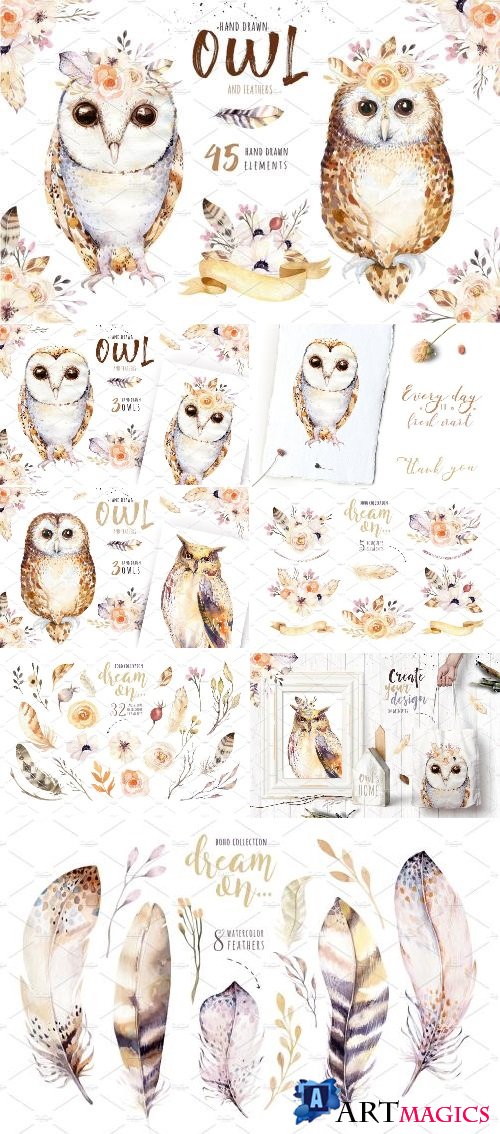 Watercolor Cute Owls II 2294671