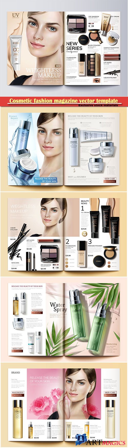 Cosmetic fashion magazine vector template #3