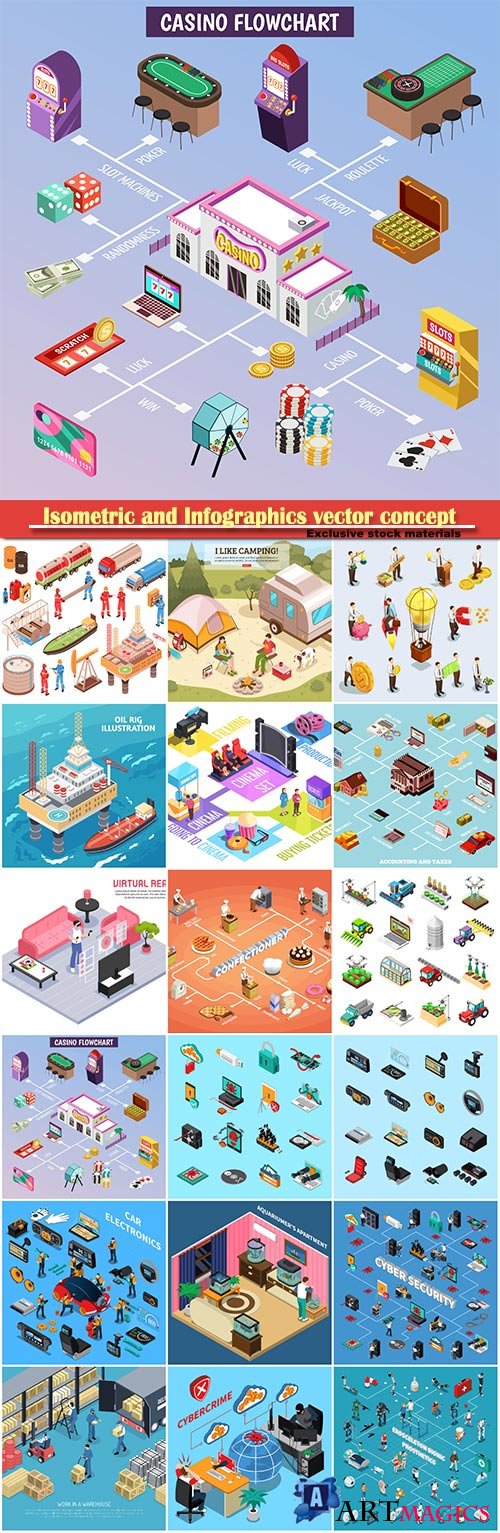 Isometric and Infographics vector concept, icon set on business style # 8