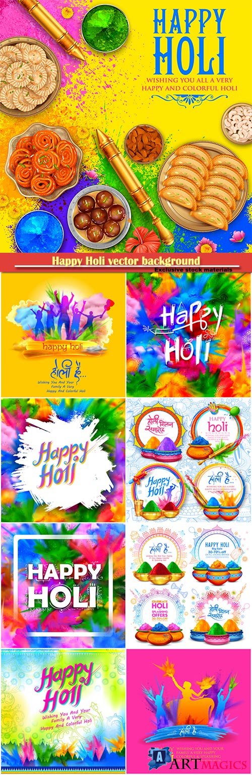 Happy Holi vector background for color festival of India celebration greetings card