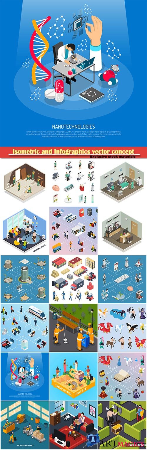 Isometric and Infographics vector concept, icon set on business style # 7