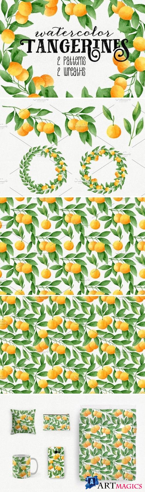 Watercolor Tangerines + Patterns 1492110