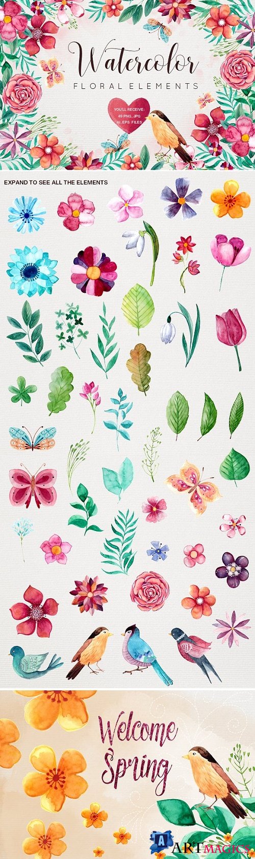 Watercolor Spring Flowers - 2350684