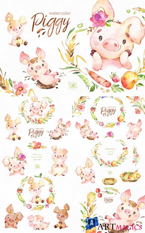 Watercolor Piggy Collection - 2337221