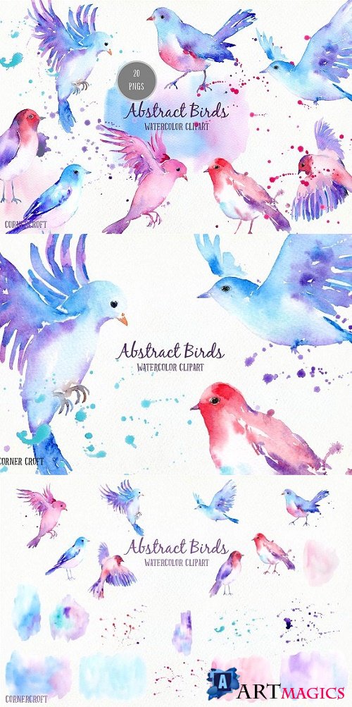 Watercolor Abstract Flying Birds 1554382