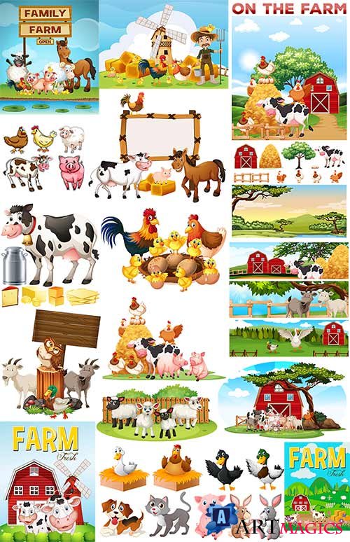       / Farm and its inhabitants in vector