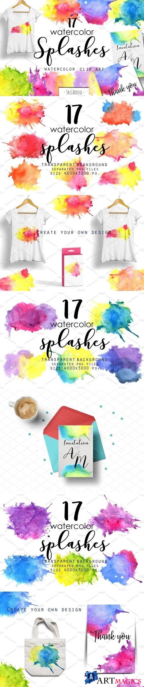 Watercolor splashes. Clip art. - 2160297