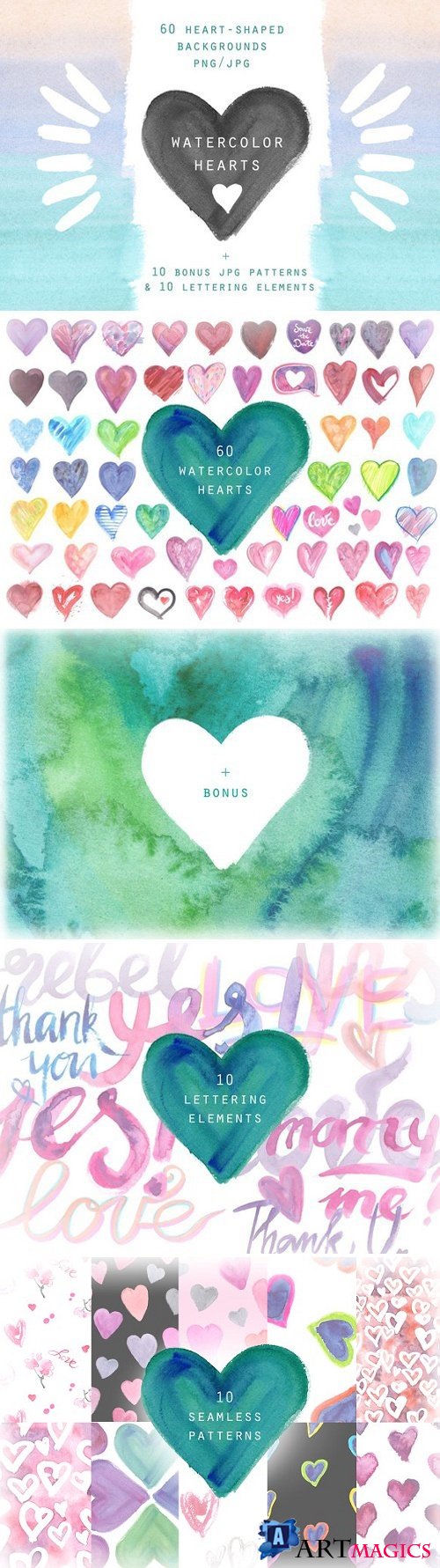 Watercolor hearts. Background set 2356545