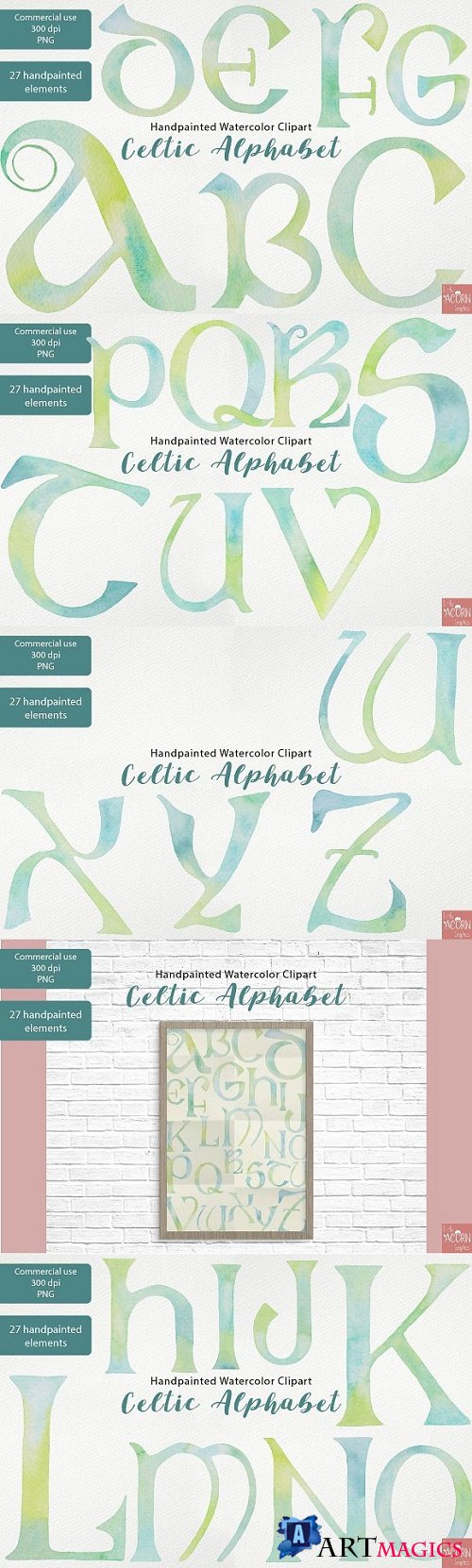 Watercolor Clipart Celtic Alphabet - 2322598